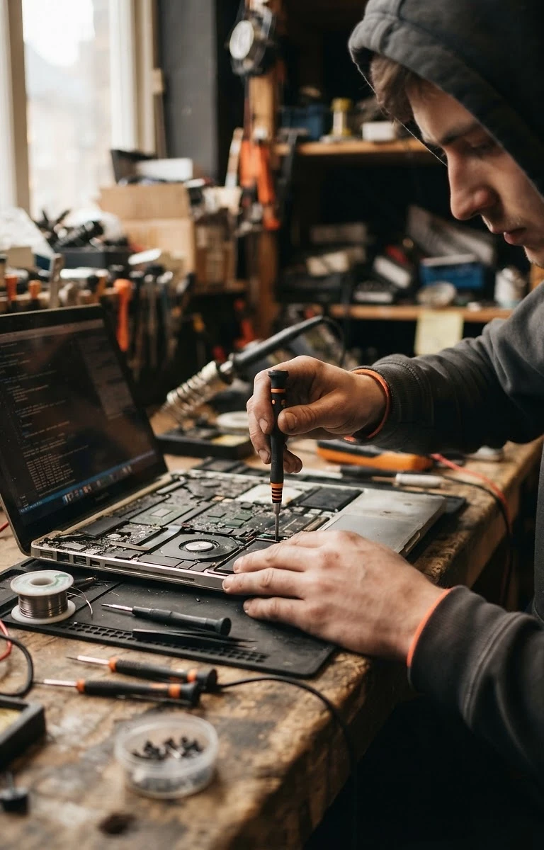 A young person gaining practical technology repair skills